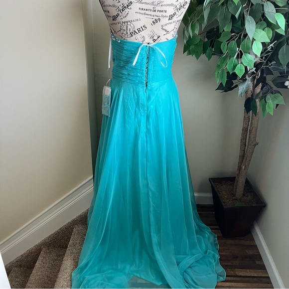 EVA USA Strapless Embellished Floor Length Gown Turquoise Sz M - Picture 9 of 16